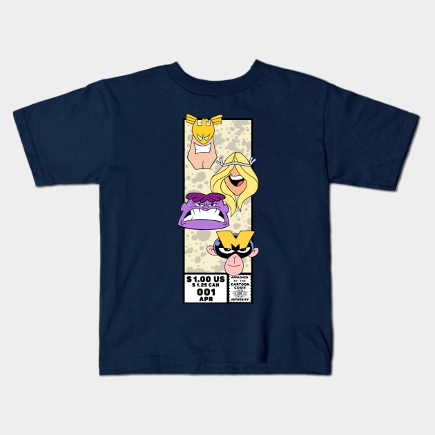 Justice Friends Comic Heads Kids T-Shirt by FlamingFox